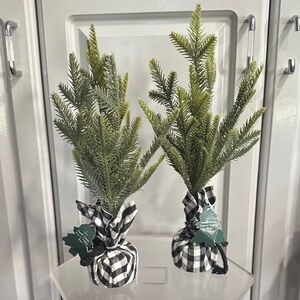Small Green 14” Pine Tree Decor with Buffalo Print Base